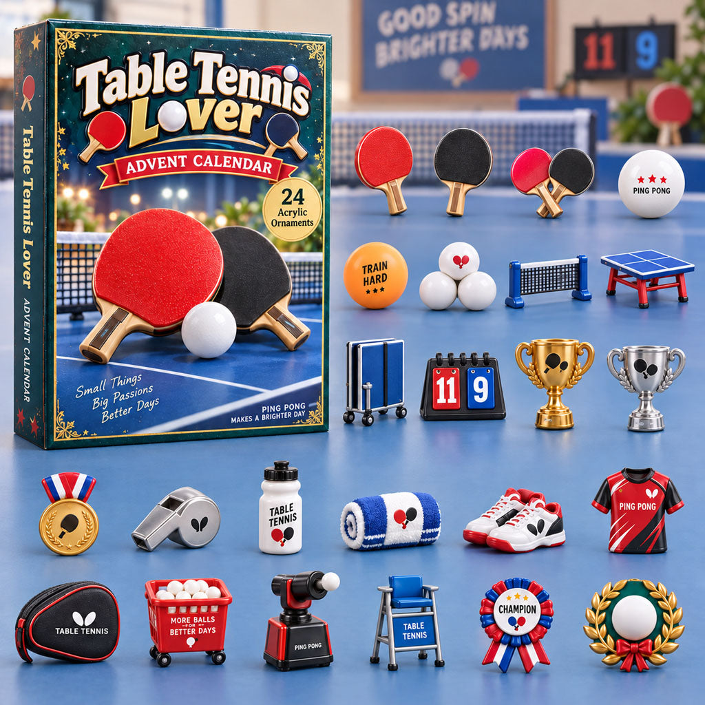 Table Tennis Lover advent calendar box with 24 acrylic Christmas charms