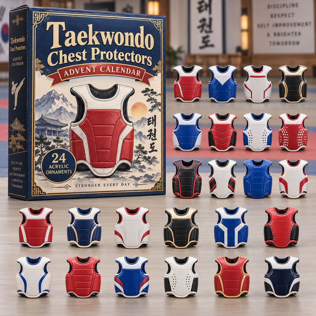 Taekwondo Chest Protectors advent calendar box with 24 acrylic Christmas charms