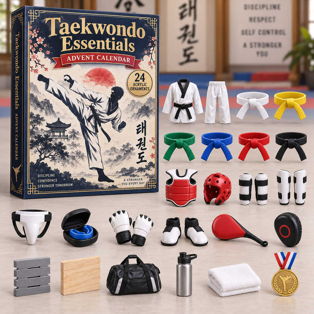 Taekwondo Essentials advent calendar box with 24 acrylic Christmas charms