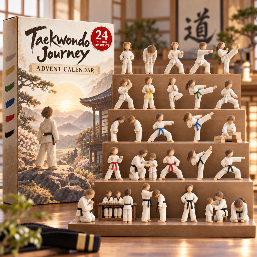 Taekwondo Journey advent calendar box with 24 wooden Christmas charms