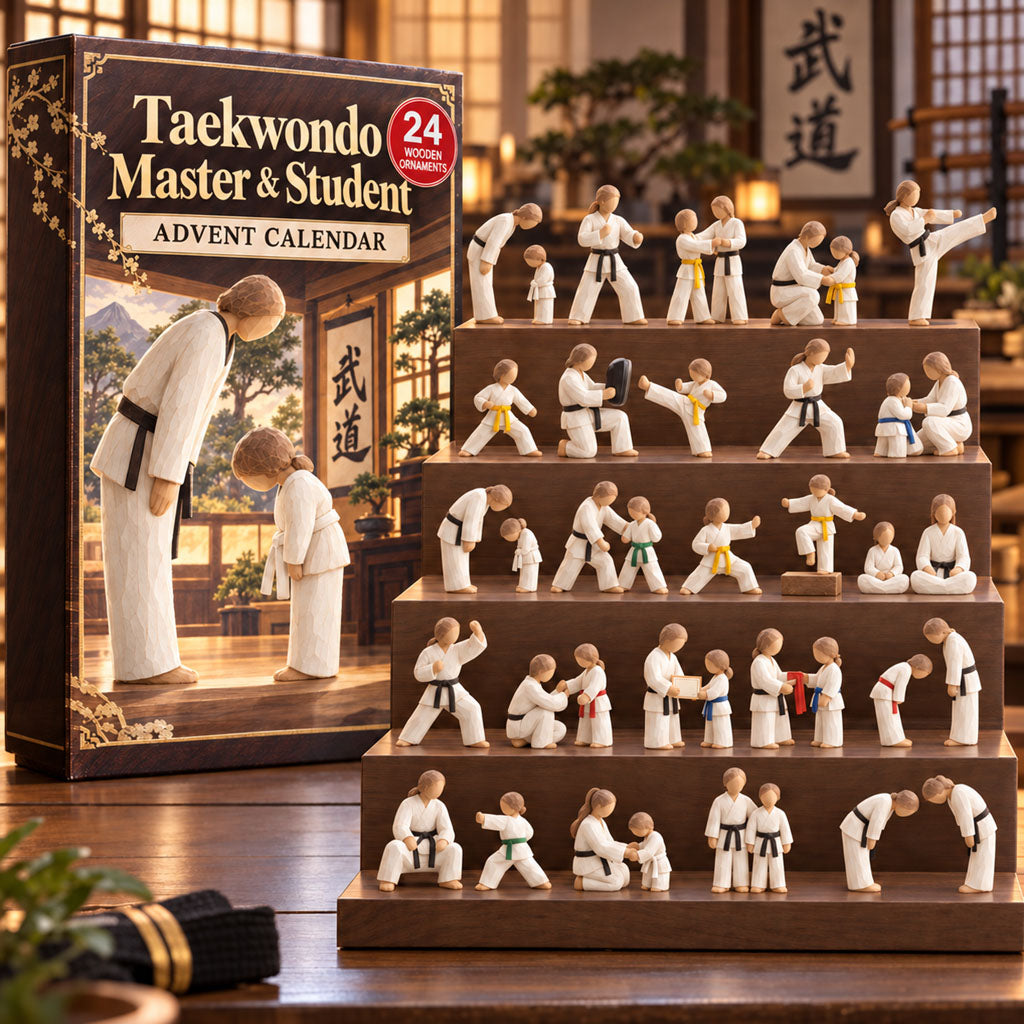 Taekwondo Master Student advent calendar box with 24 wooden Christmas charms