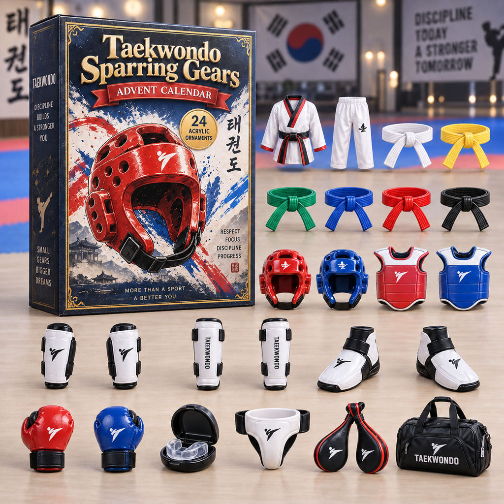 Taekwondo Sparring Gears advent calendar box with 24 acrylic Christmas charms
