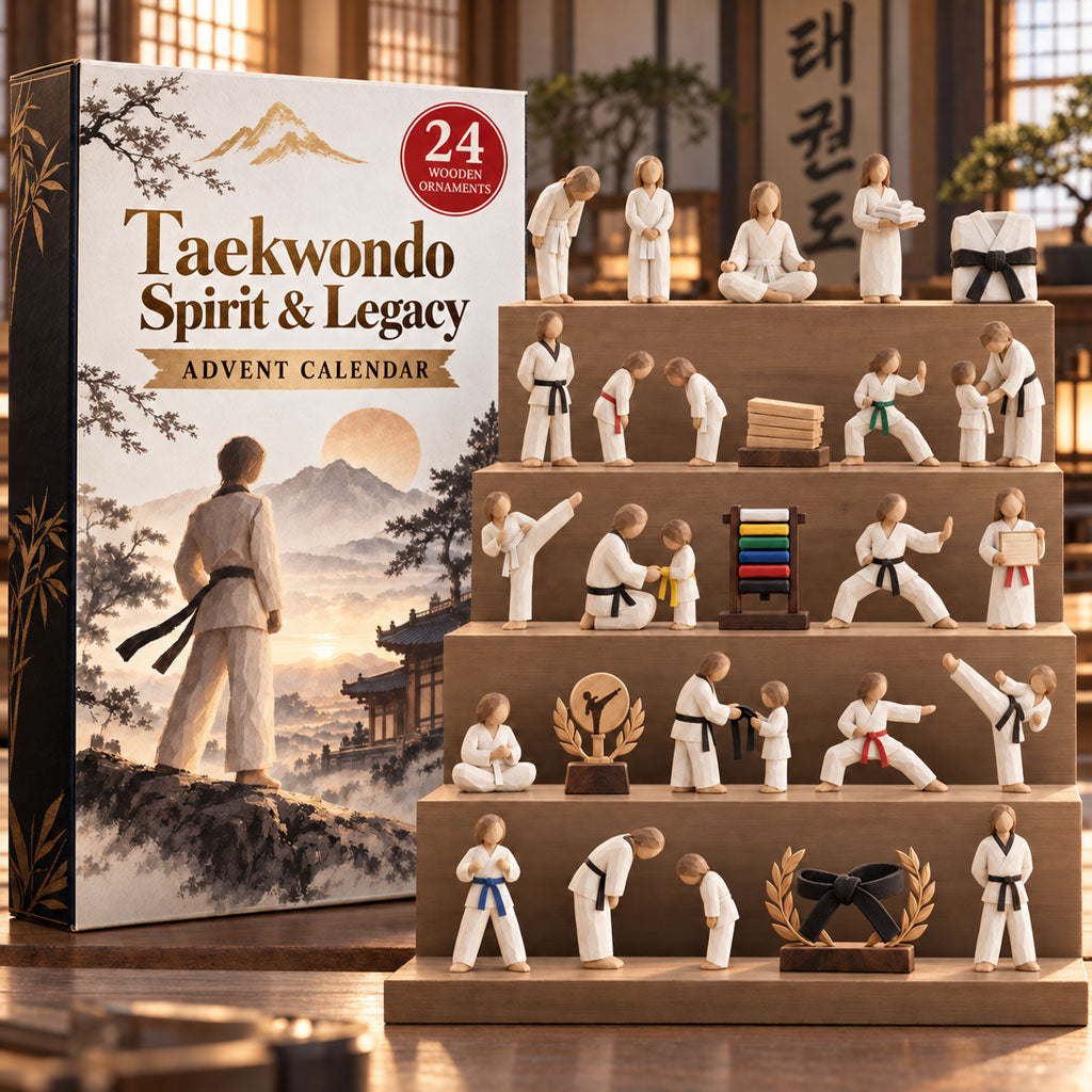 Taekwondo Spirit Legacy advent calendar box with 24 wooden Christmas charms