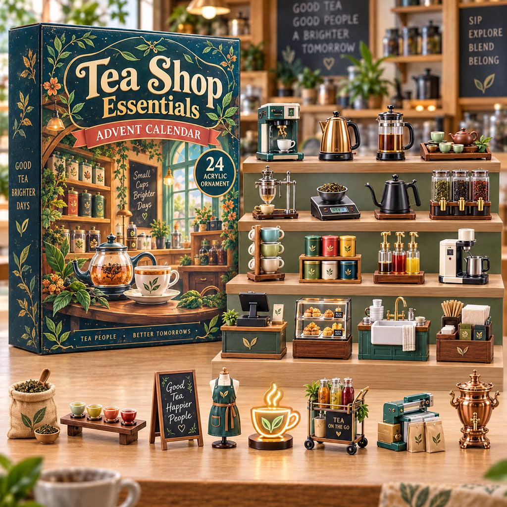 Tea Shop Essentials advent calendar box with 24 acrylic Christmas charms