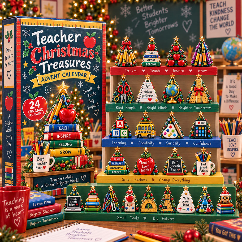 Teacher Christmas Treasures advent calendar box with 24 acrylic Christmas charms