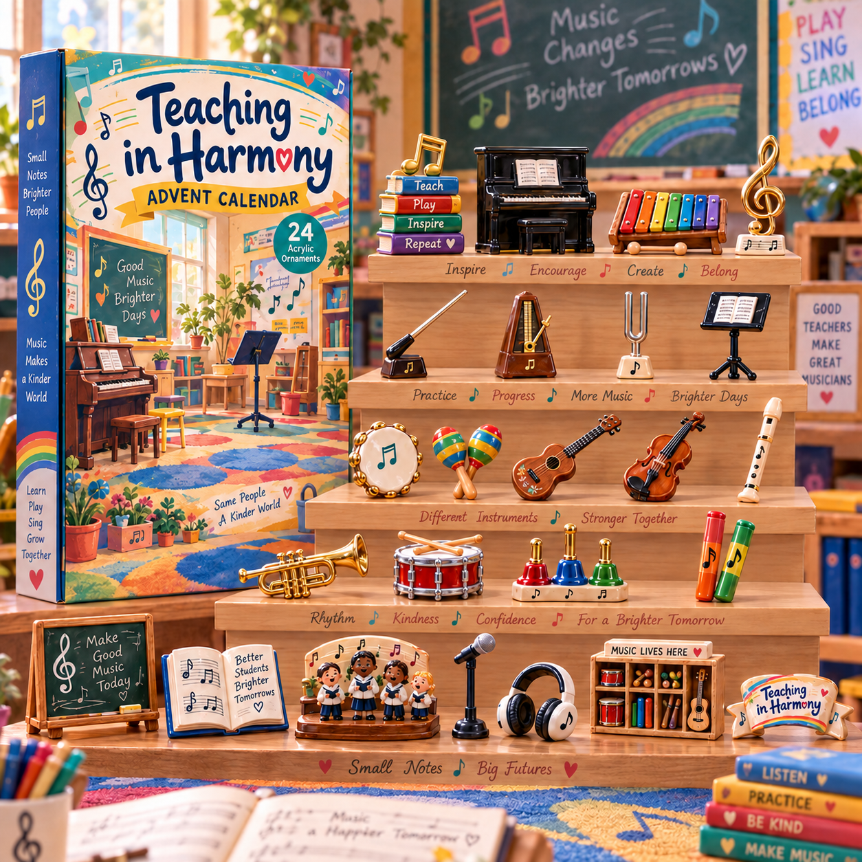 Teaching in Harmony advent calendar box with 24 acrylic Christmas charms