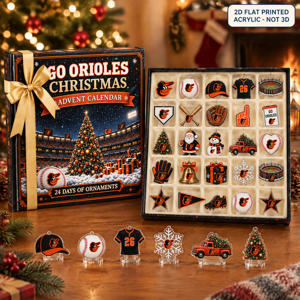 Baltimore Orioles Christmas advent calendar with 24 acrylic charms