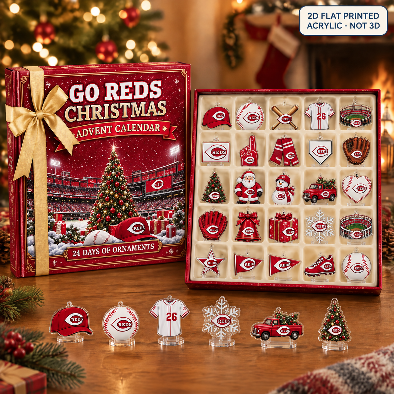 Cincinnati Reds Christmas advent calendar with 24 acrylic charms