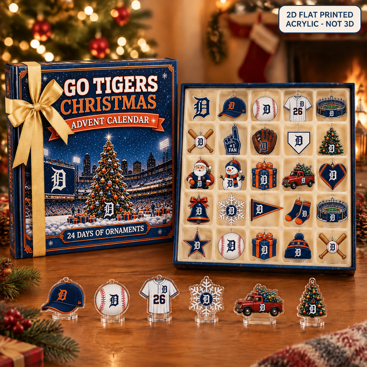 Detroit Tigers Christmas advent calendar with 24 acrylic charms