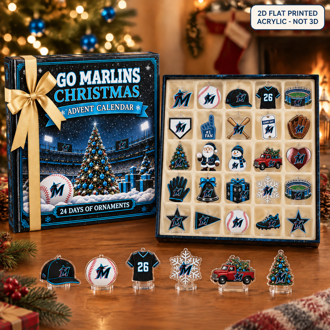 Miami Marlins Christmas advent calendar with 24 acrylic charms