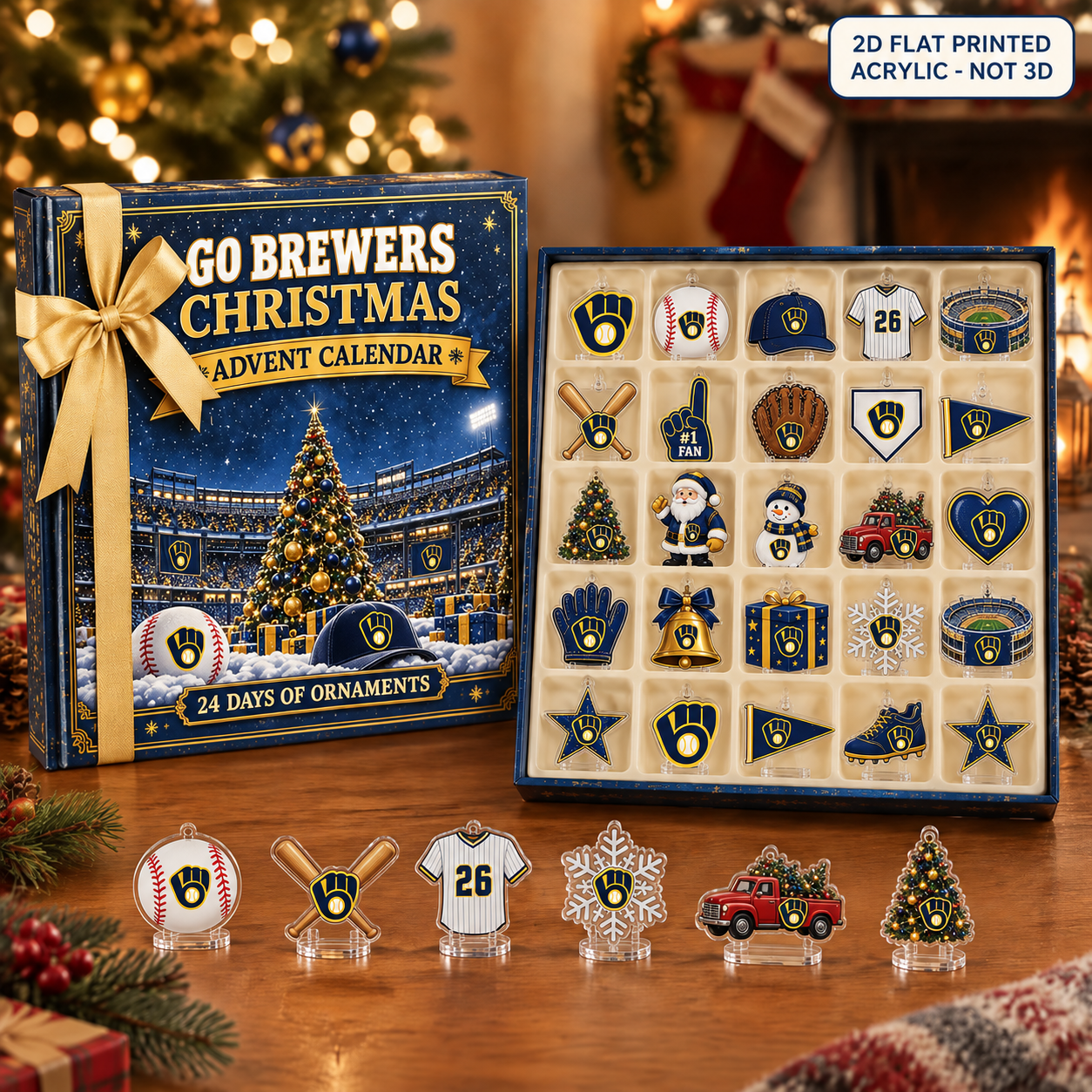 Milwaukee Brewers Christmas advent calendar with 24 acrylic charms