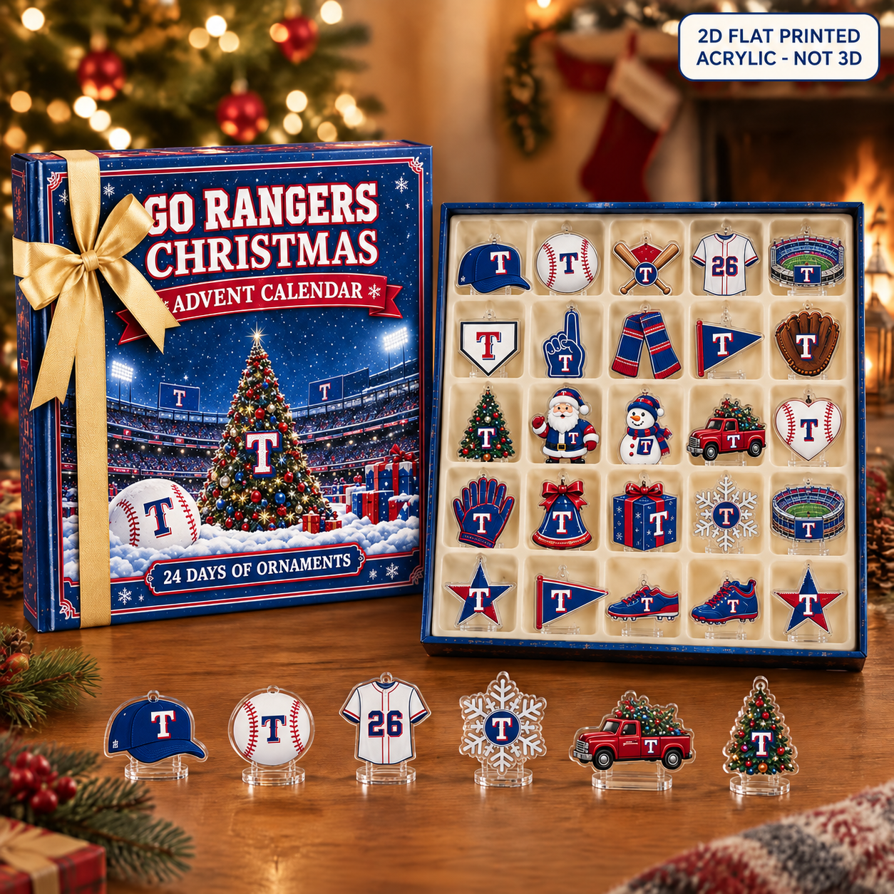 Texas Rangers Christmas advent calendar with 24 acrylic charms