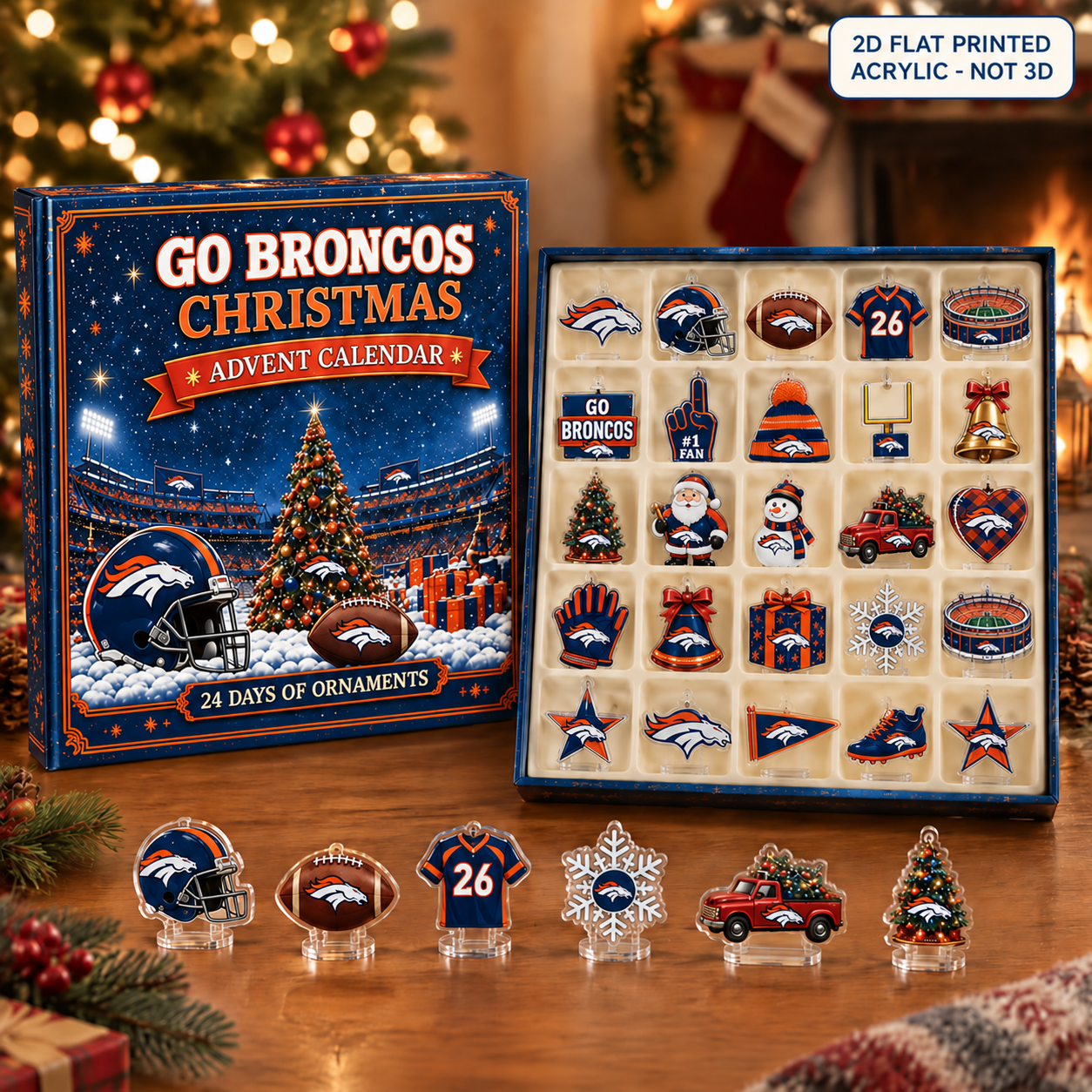 Denver Broncos Christmas advent calendar with 24 acrylic charms