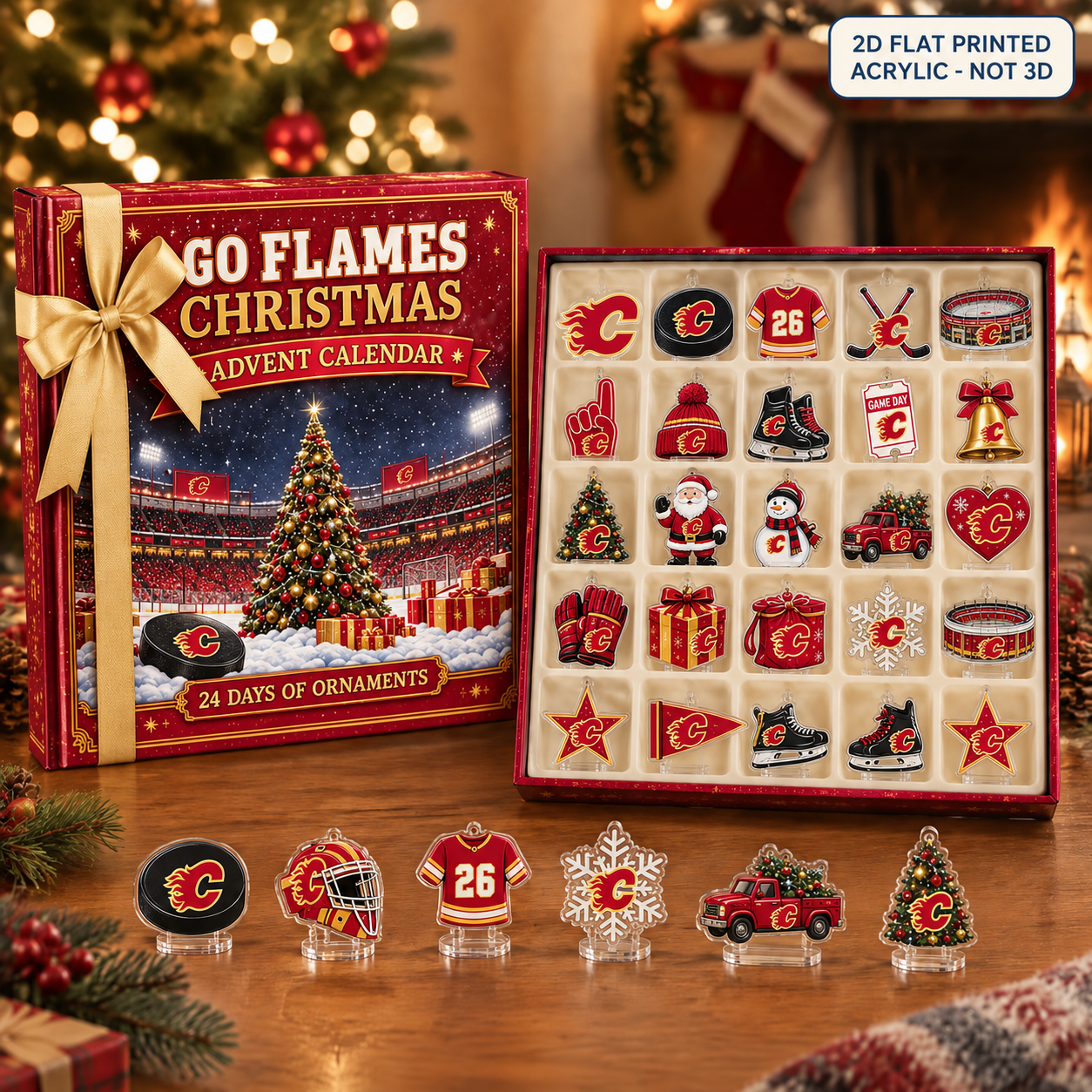 Calgary Flames Christmas advent calendar with 24 acrylic charms