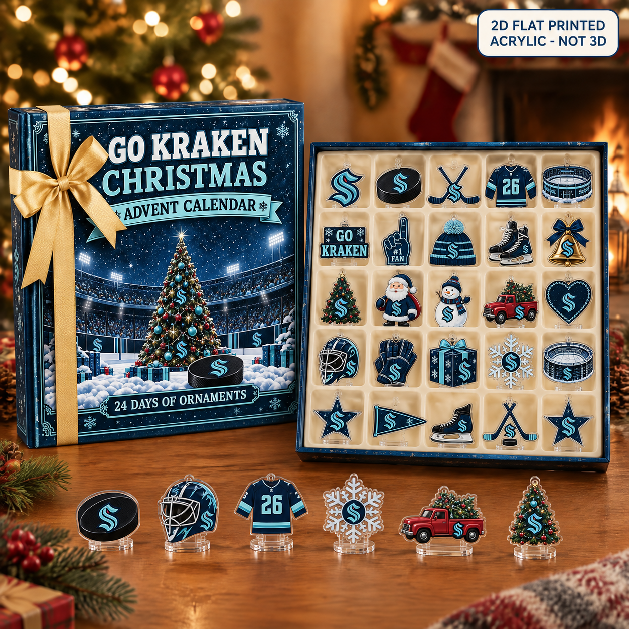 Seattle Kraken Christmas advent calendar with 24 acrylic charms