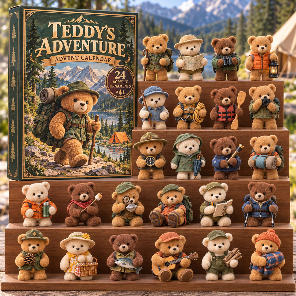 Teddys Adventure advent calendar box with 24 acrylic Christmas charms