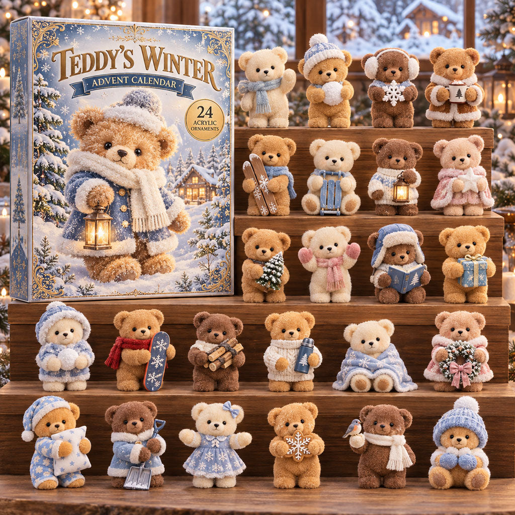 Teddys Winter advent calendar box with 24 acrylic Christmas charms