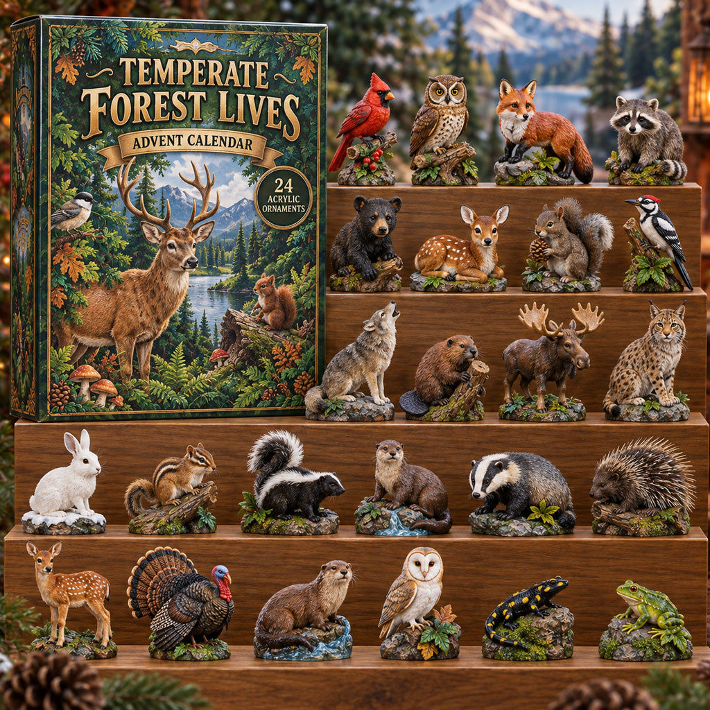 Temperate Forest Lives advent calendar box with 24 acrylic Christmas charms