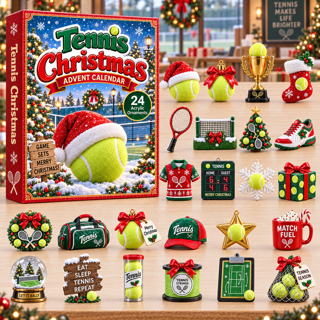 Tennis Christmas advent calendar box with 24 acrylic Christmas charms