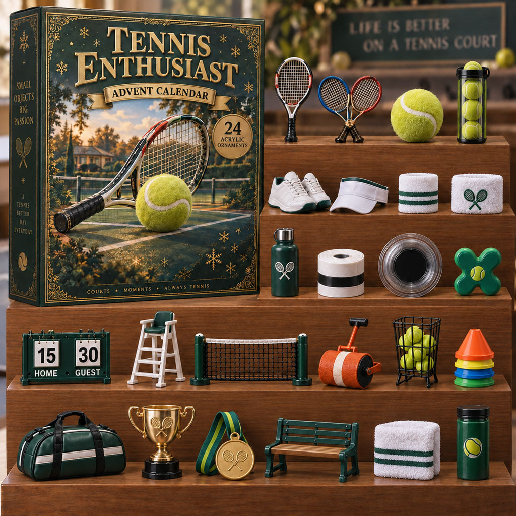 Tennis Enthusiast advent calendar box with 24 acrylic Christmas charms