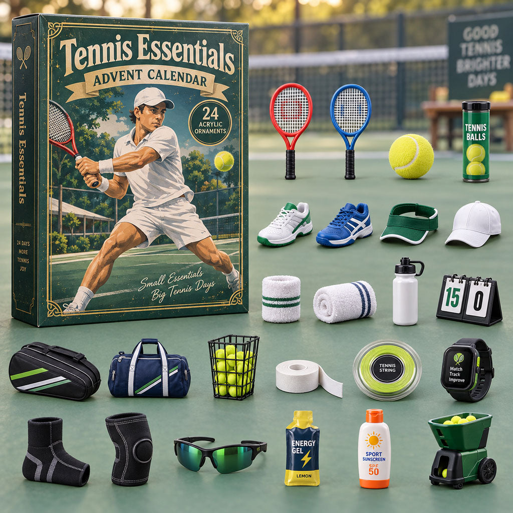Tennis Essentials advent calendar box with 24 acrylic Christmas charms