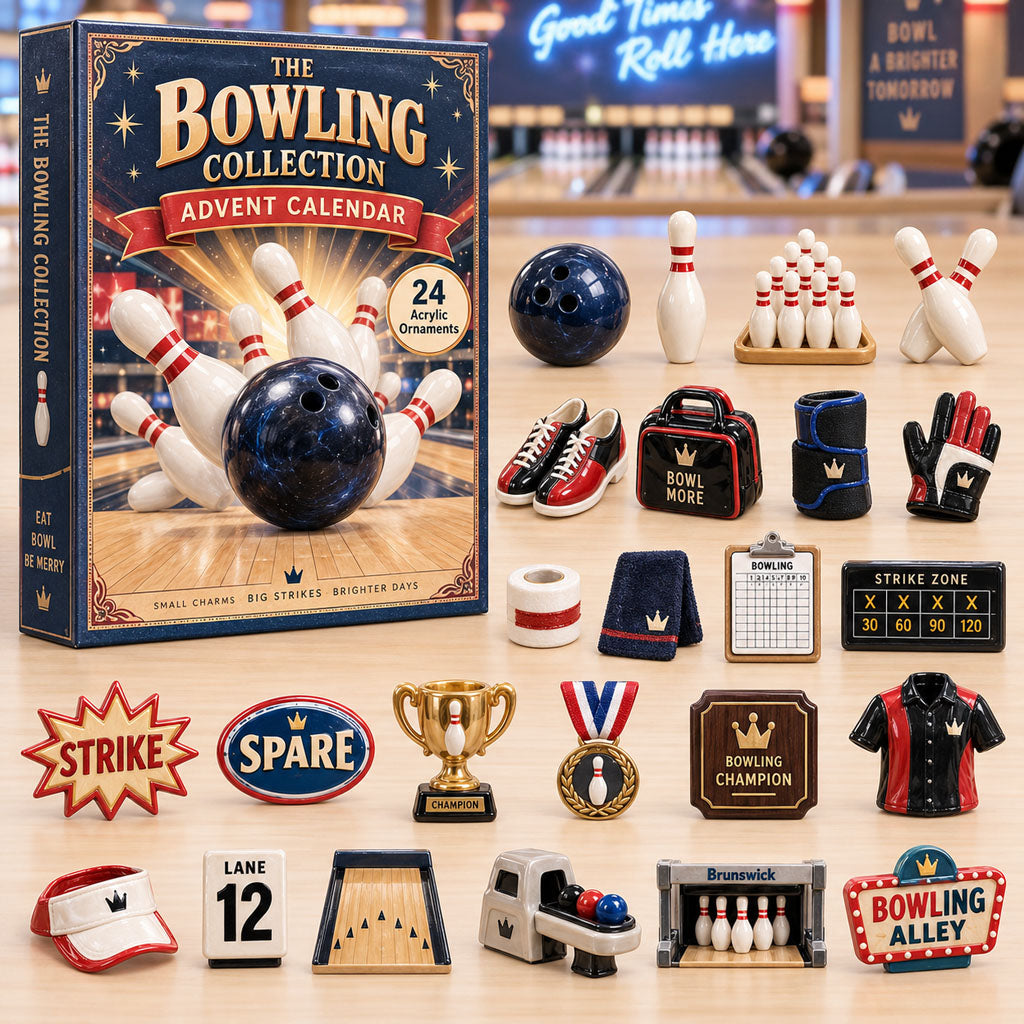 The Bowling advent calendar box with 24 acrylic Christmas charms