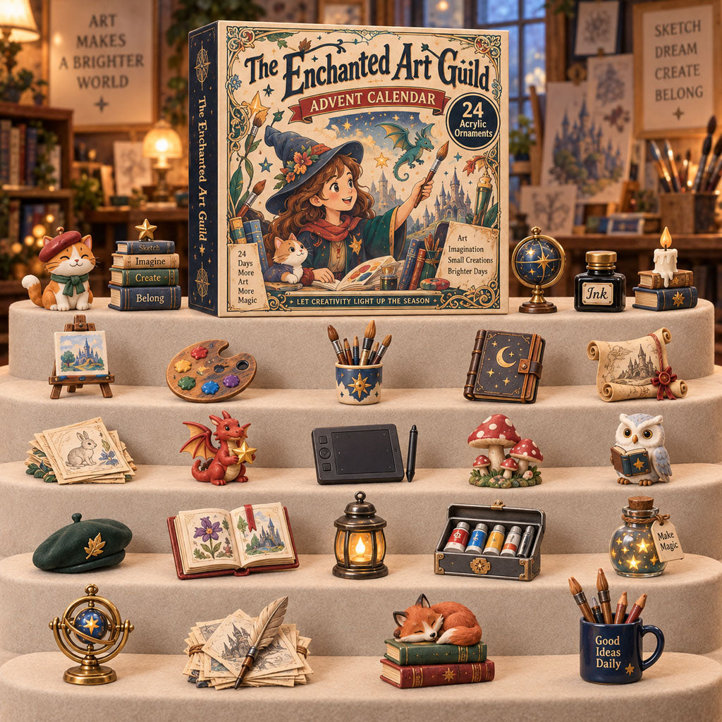 The Enchanted Art Guild advent calendar box with 24 acrylic Christmas charms