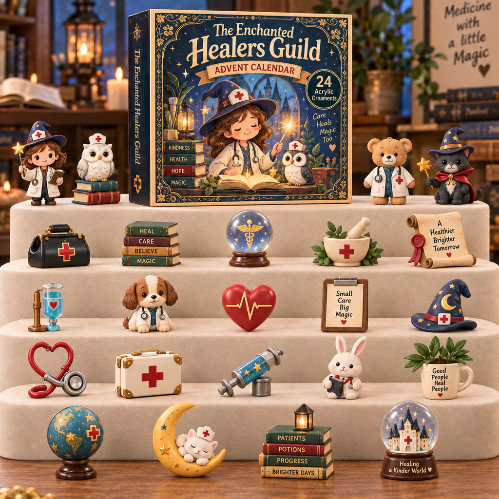 The Enchanted Healers Guild advent calendar box with 24 acrylic Christmas charms