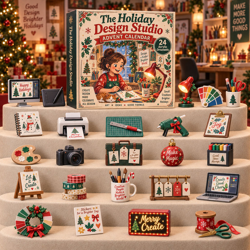 The Holiday Design Studio advent calendar box with 24 acrylic Christmas charms