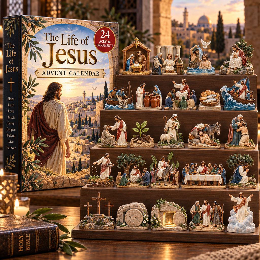 The Life of Jesus advent calendar box with 24 acrylic Christmas charms