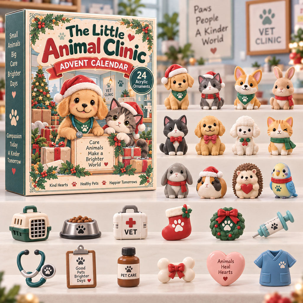 The Little Animal Clinic advent calendar box with 24 acrylic Christmas charms