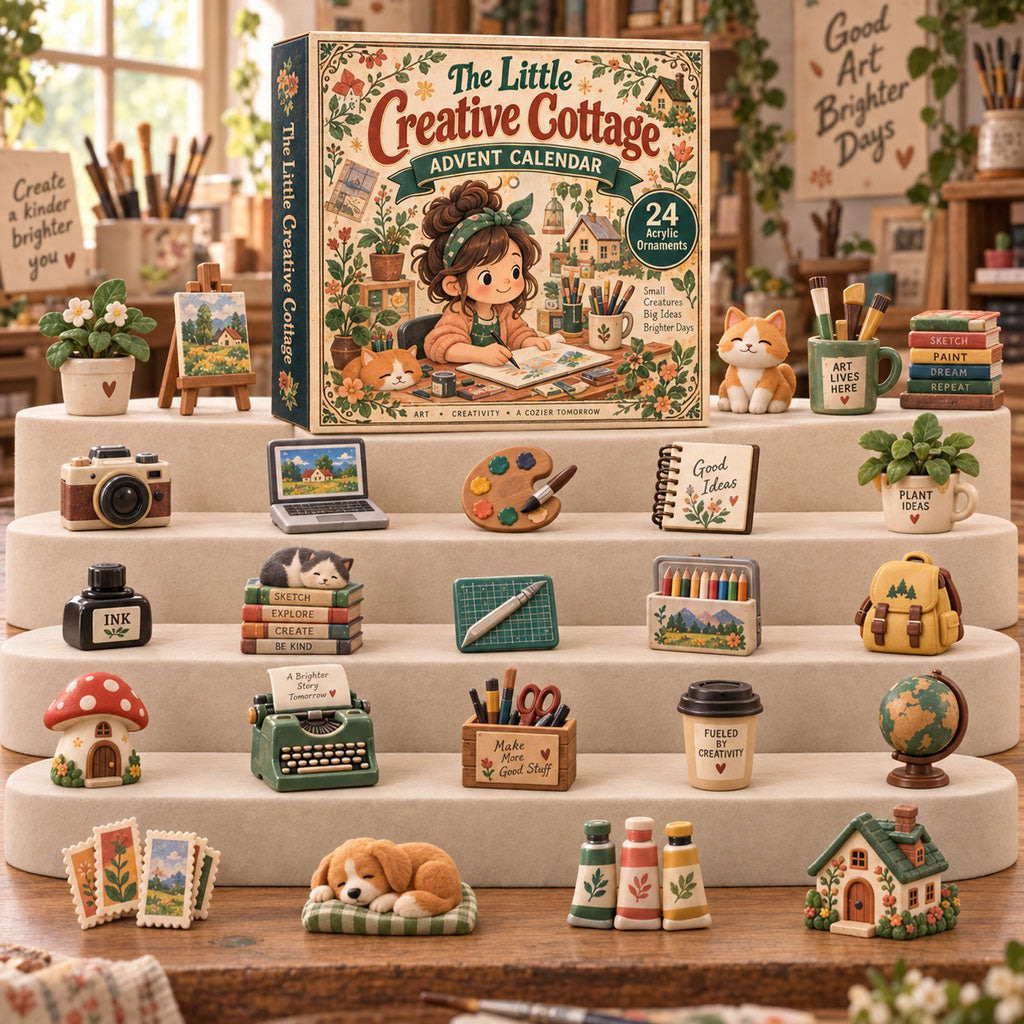 The Little Creative Cottage advent calendar box with 24 acrylic Christmas charms