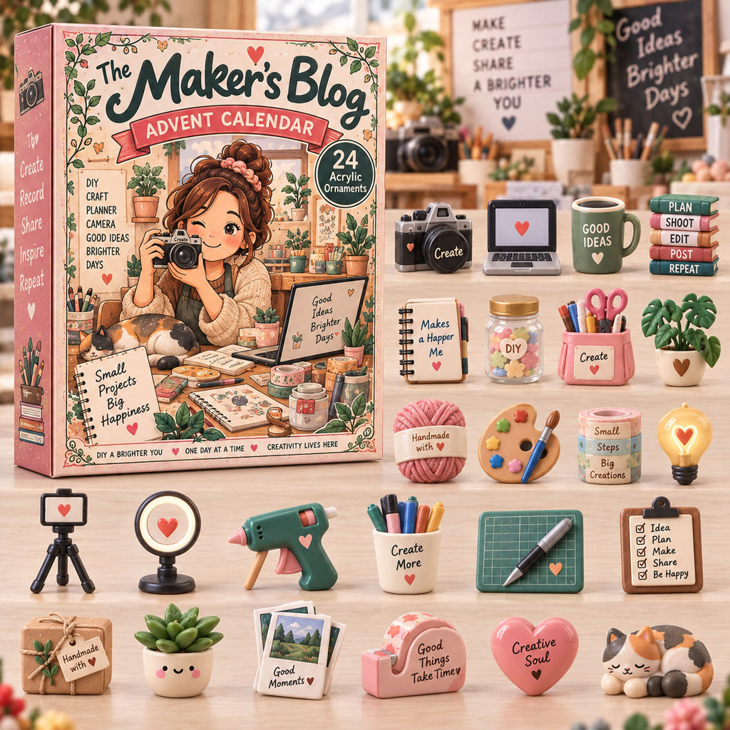 The Maker Blog advent calendar box with 24 acrylic Christmas charms