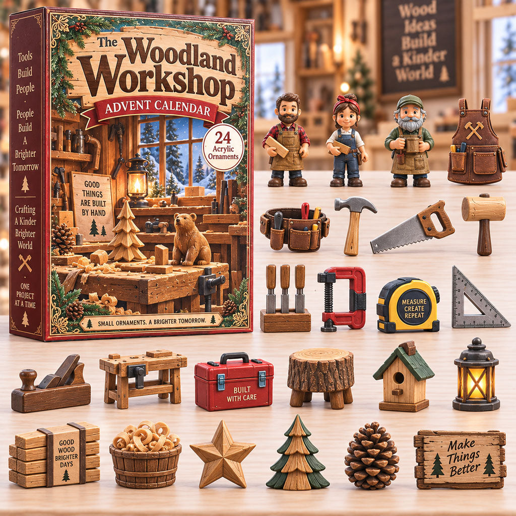 The Woodland Workshop advent calendar box with 24 acrylic Christmas charms