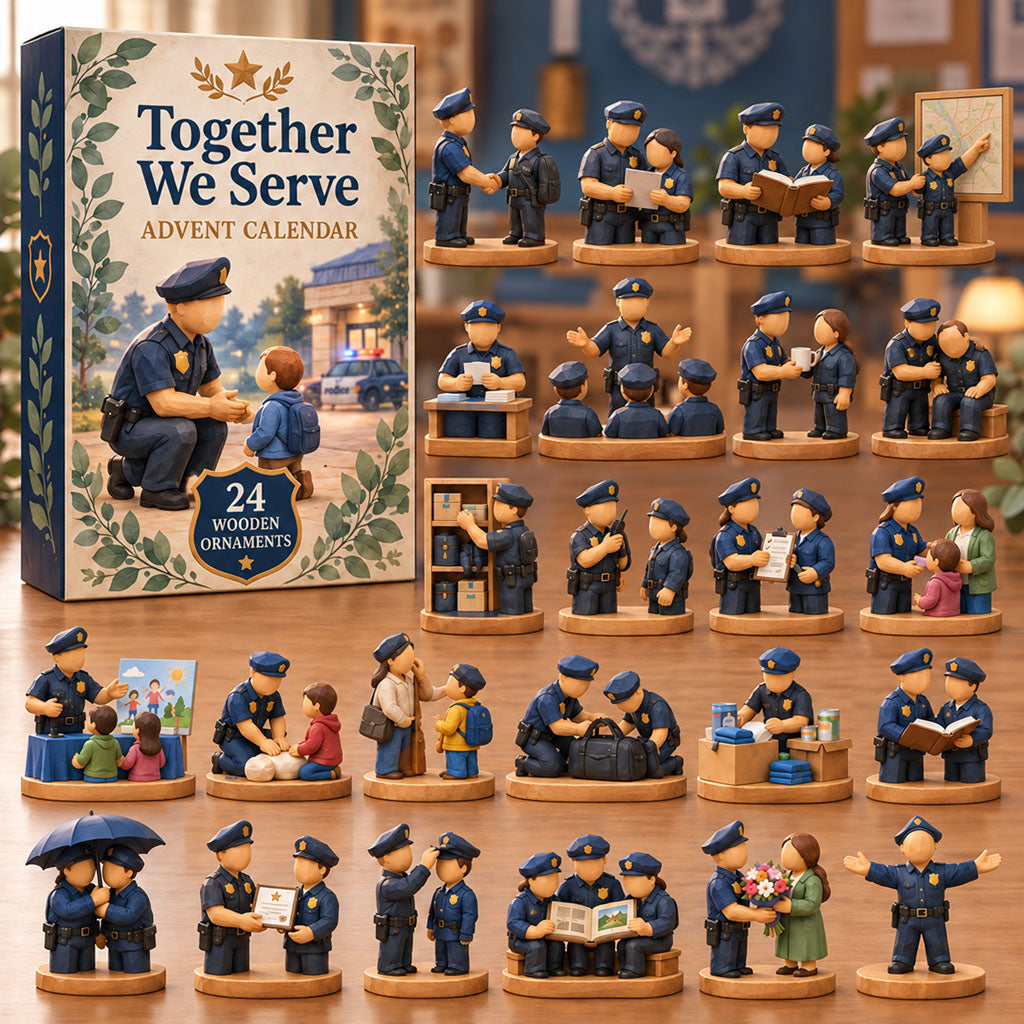 Together We Serve advent calendar box with 24 wooden Christmas charms