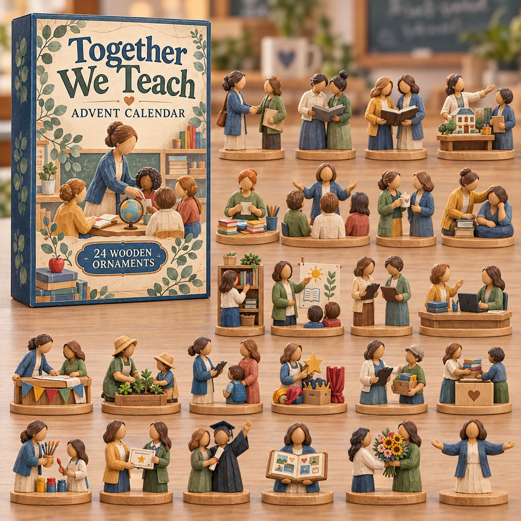 Together We Teach advent calendar box with 24 wooden Christmas charms