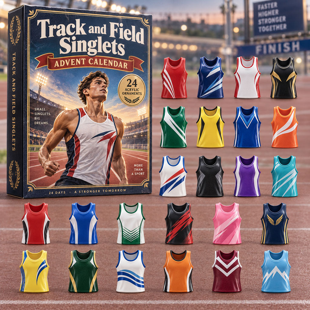 Track Field Singlets advent calendar box with 24 acrylic Christmas charms