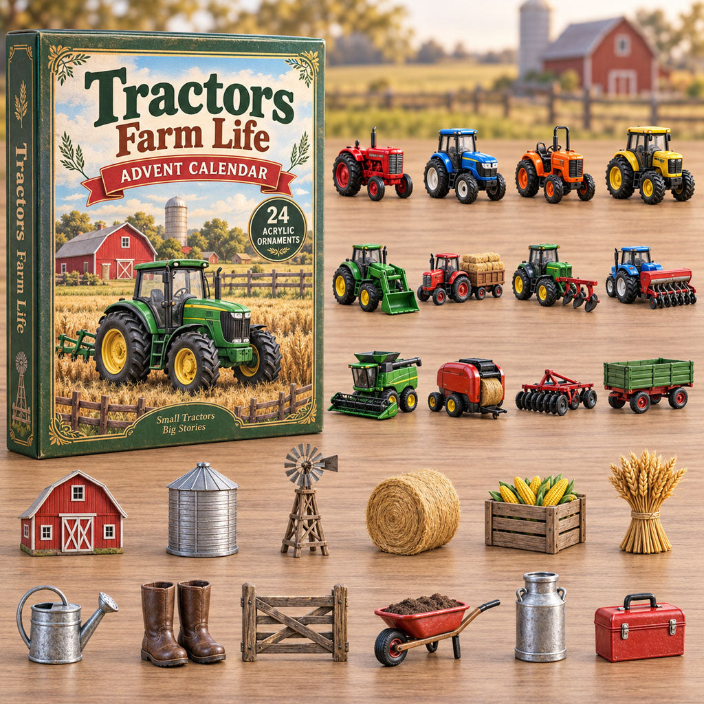 Tractors Farm Life advent calendar box with 24 acrylic Christmas charms