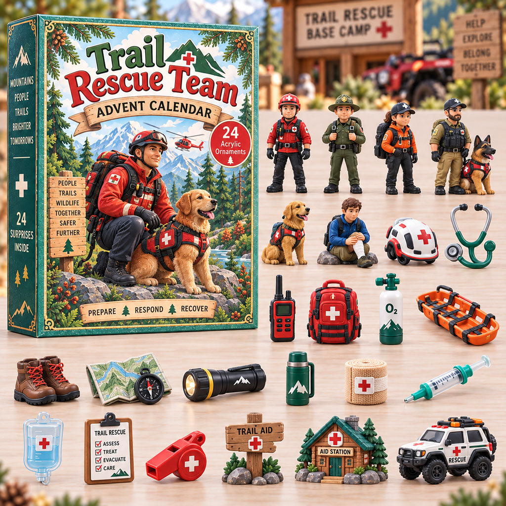 Trail Rescue Team advent calendar box with 24 acrylic Christmas charms