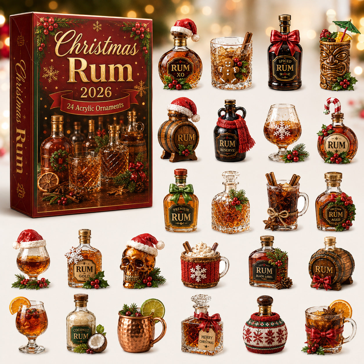 Tropical Drinks advent calendar box with 24 acrylic Christmas charms