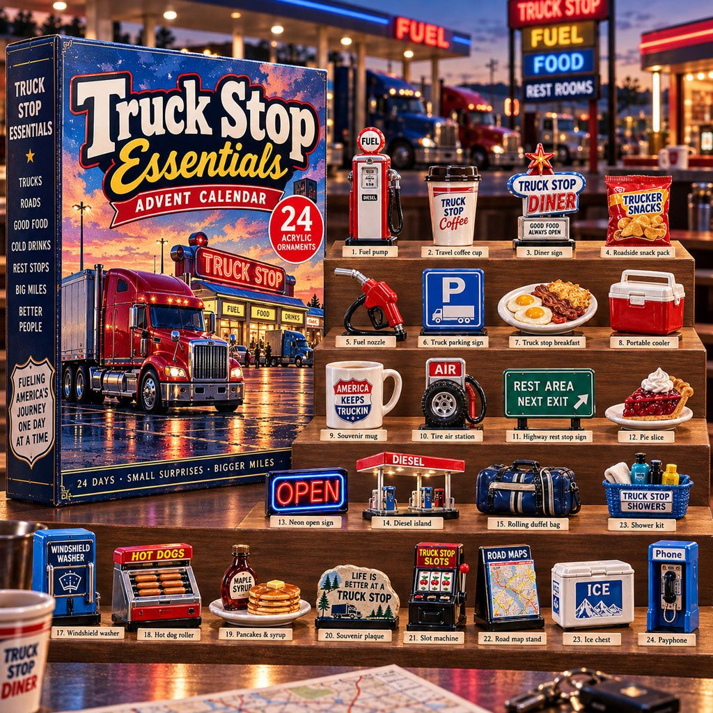 Truck Stop Essentials advent calendar box with 24 acrylic Christmas charms