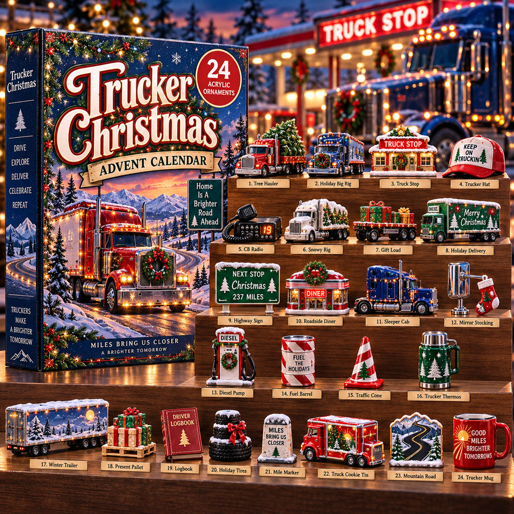 Trucker advent calendar box with 24 acrylic Christmas charms