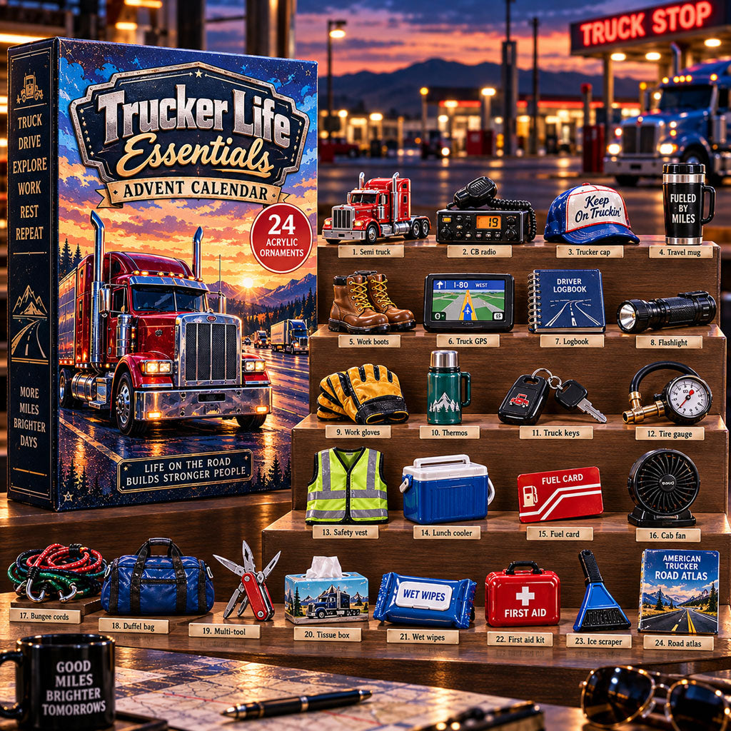Trucker Life Essentials advent calendar box with 24 acrylic Christmas charms
