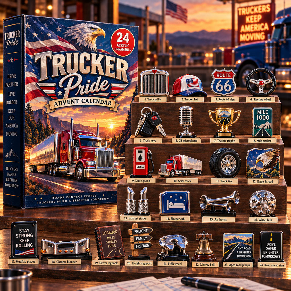 Trucker Pride advent calendar box with 24 acrylic Christmas charms