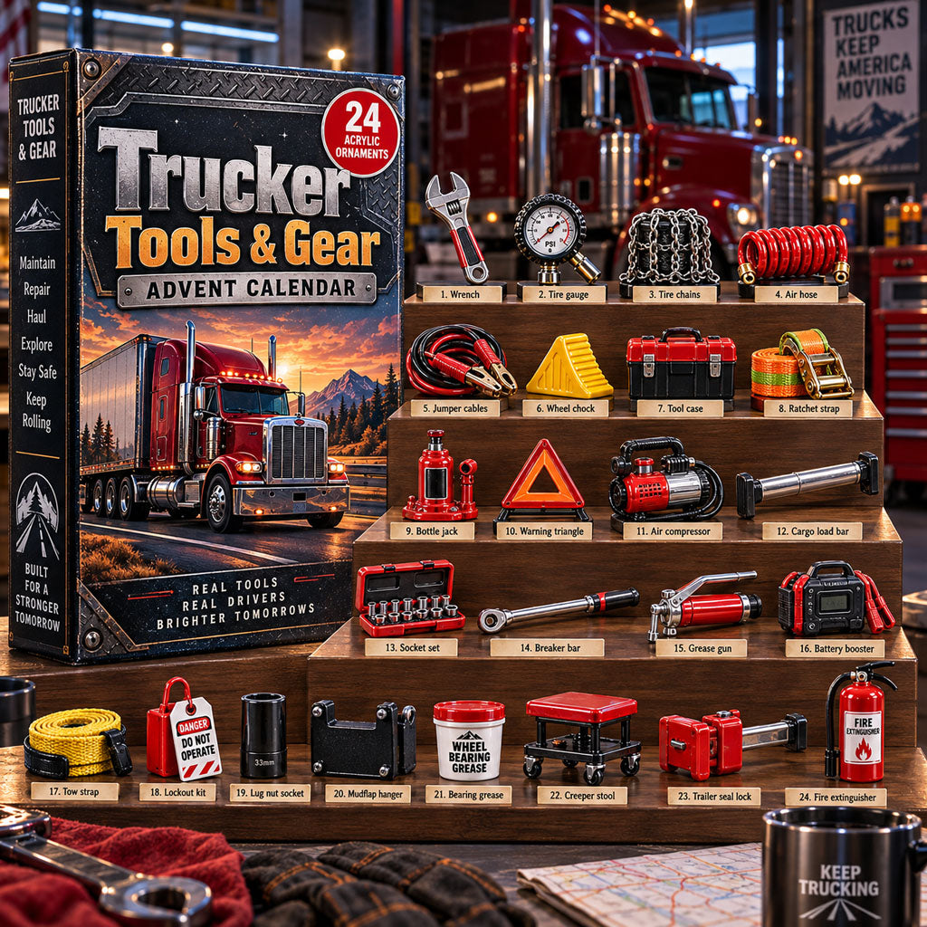 Trucker Tools Gears advent calendar box with 24 acrylic Christmas charms