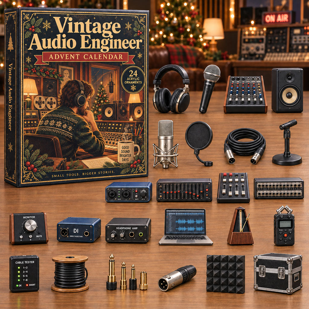 Vintage Audio Engineer advent calendar box with 24 acrylic Christmas charms