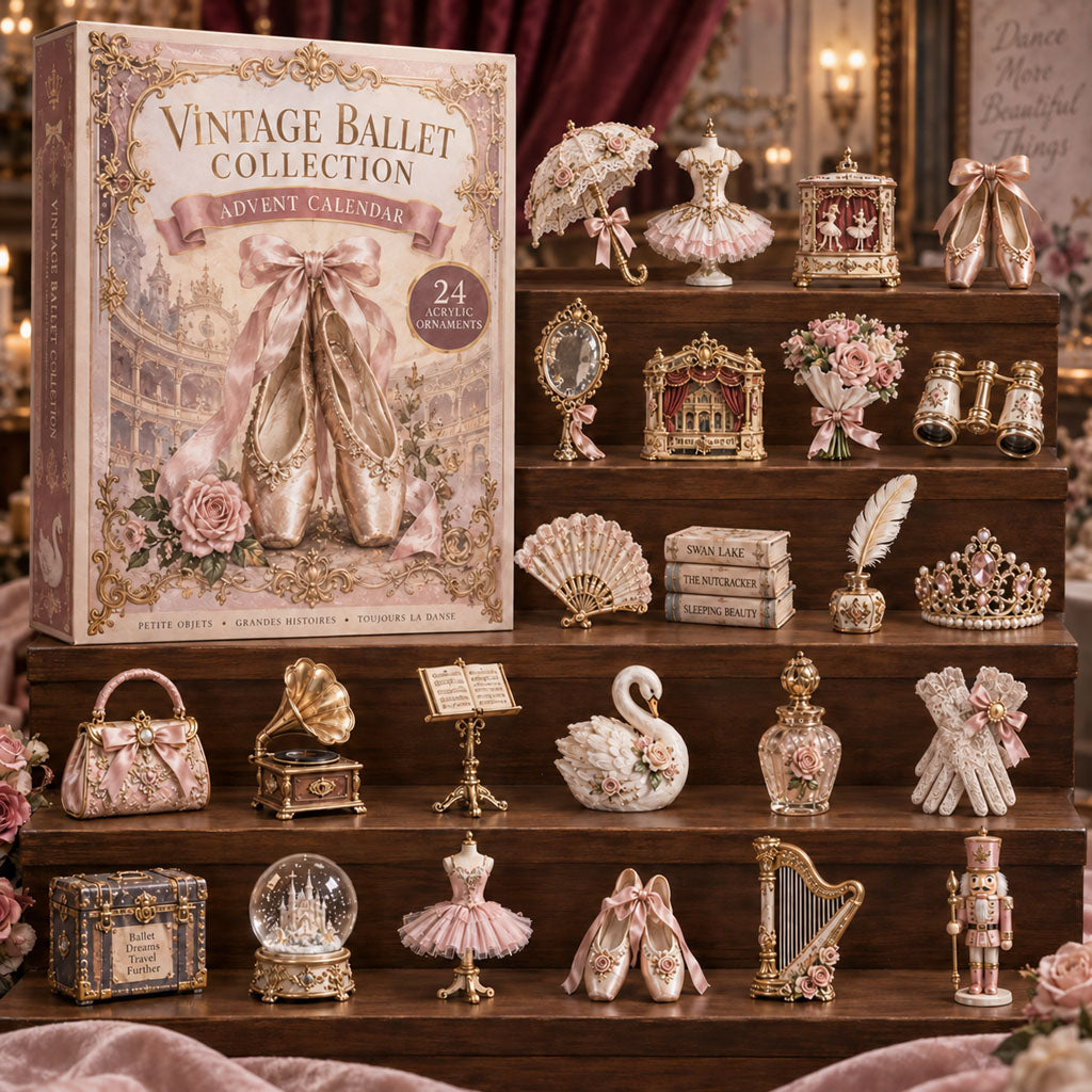 Vintage Ballet advent calendar box with 24 acrylic Christmas charms