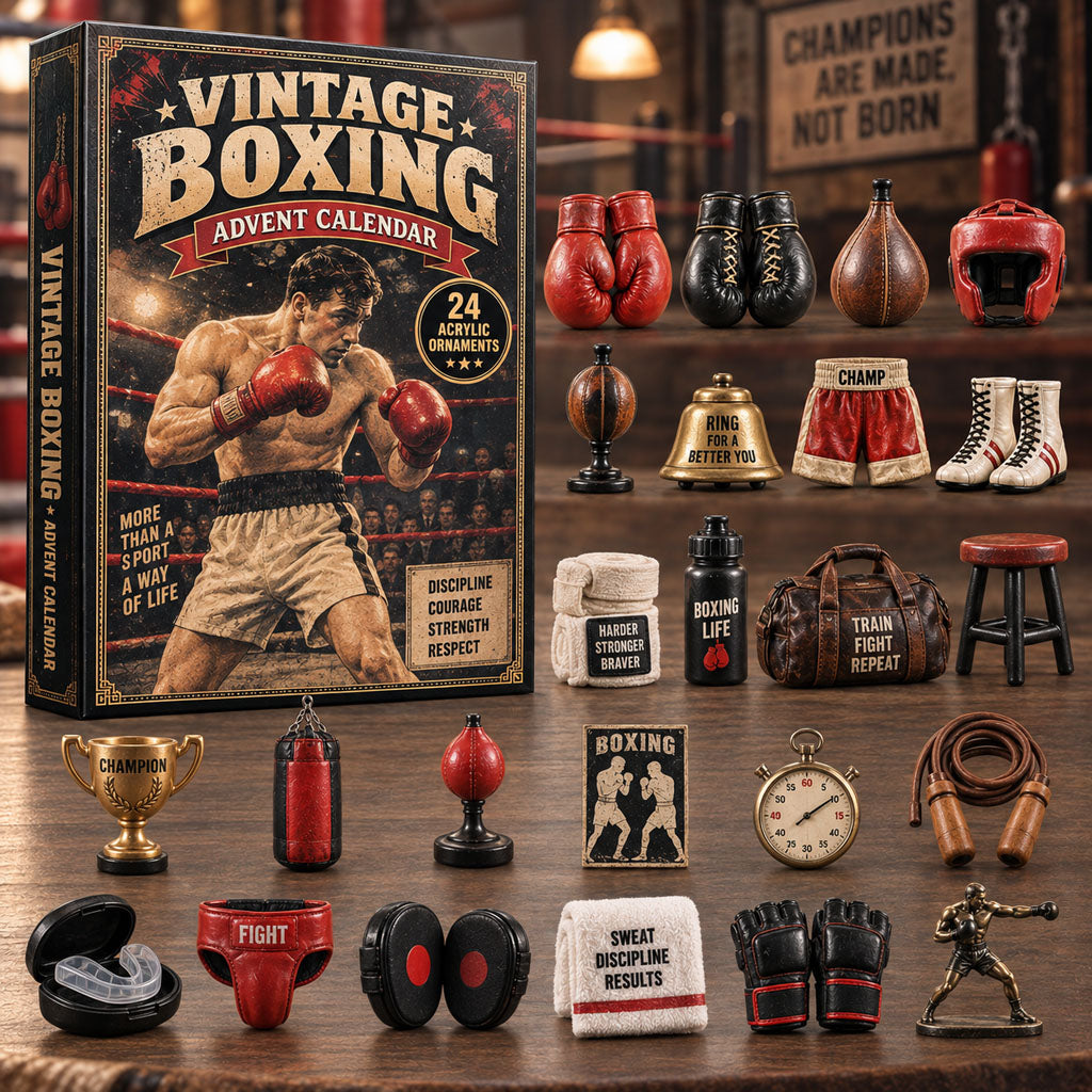 Vintage Boxing advent calendar box with 24 acrylic Christmas charms