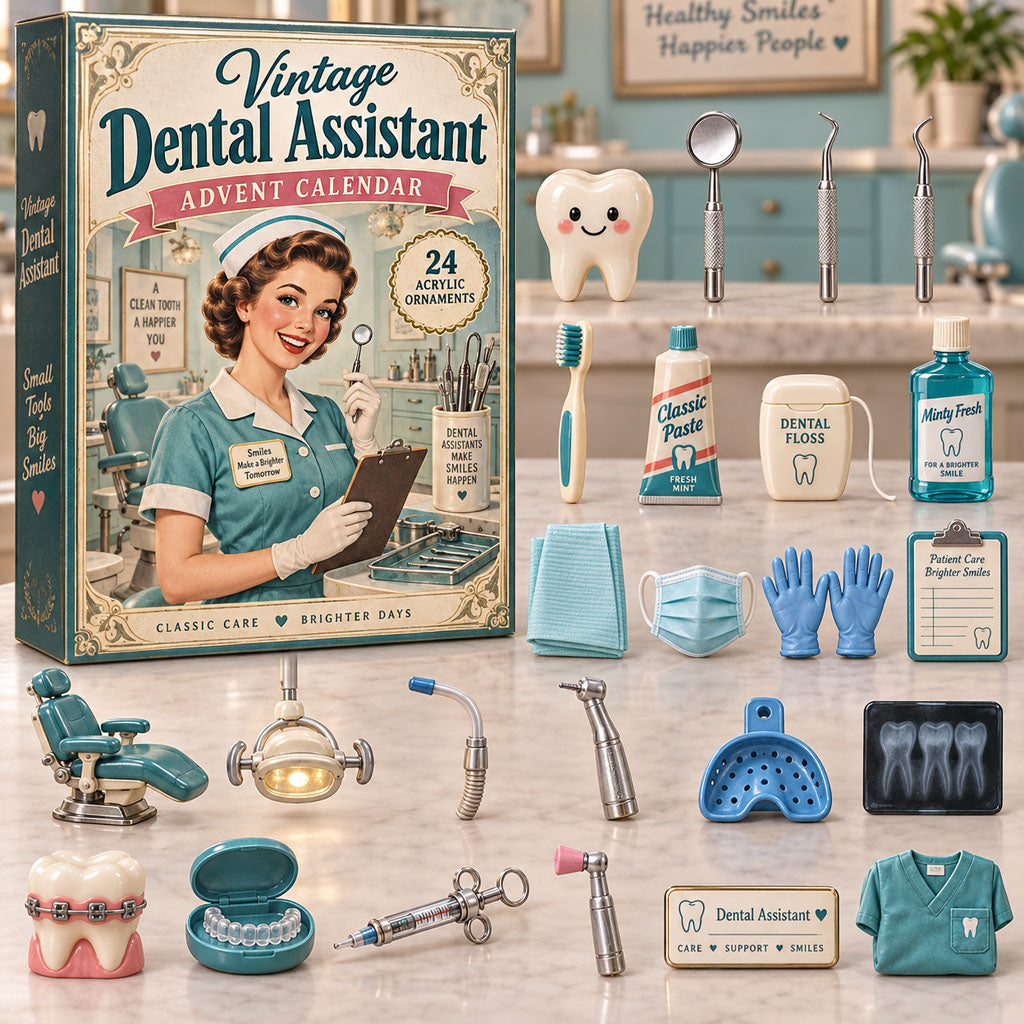 Vintage Dental Assistant advent calendar box with 24 acrylic Christmas charms