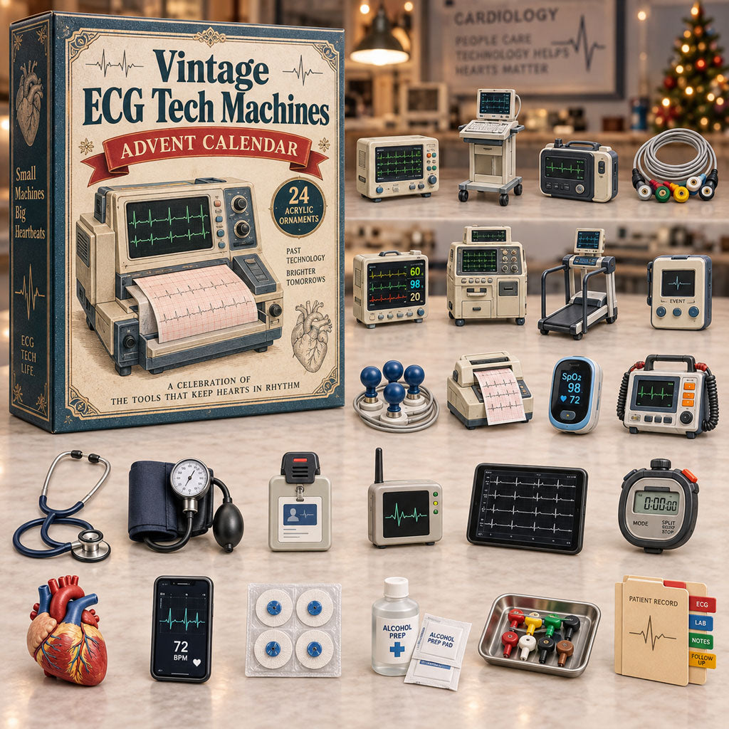 Vintage ECG Tech Machines advent calendar box with 24 acrylic Christmas charms